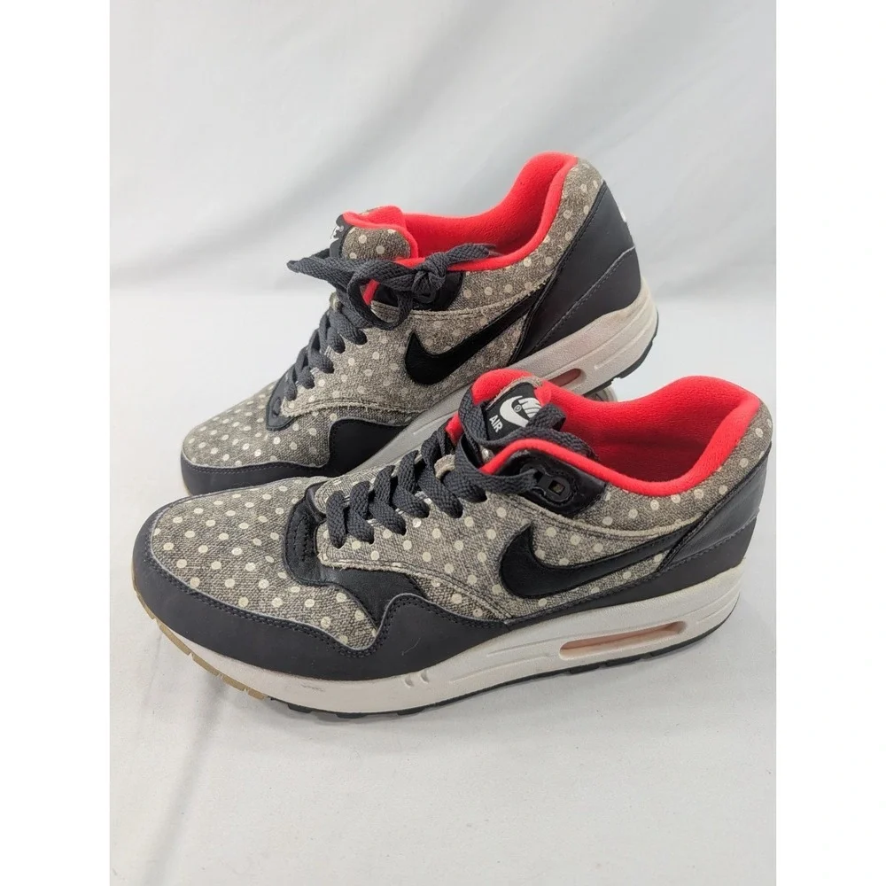 Nike Air Max 1 Shoes Mens Size 9 Black Gray Polka Dot 705282-002 Sneakers